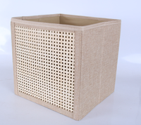Cube de rangement moderne en bambou tressé avec bordure en lin, pliable, grande capacité, pour placard, armoire, jouets, vêtements, articles divers, maison