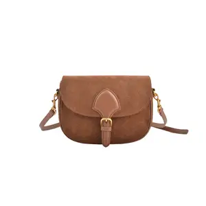 Fashionable Suede Saddle Bag for Girls Women's Side and Underarm Shoulder Handbag