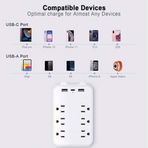 US Multi Plugs Prolongateur de prise avec 4 prolongateurs de prise électrique Adaptateur Prise murale avec 3 ports USB + 1 multiprise de type c - Product Image 4