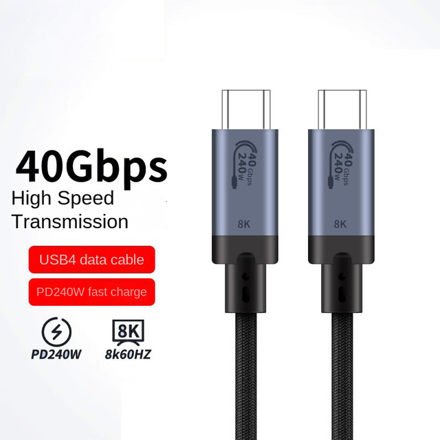 USB 4 40Gbps 8K PD240W Fast Charging Cable Type C to Type C Data Cable Compatible with Thunderbolt 4