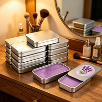 Boîte rectangulaire en fer blanc avec logo personnalisé, couvercle coulissant, portable, pour baume solide, conteneur vide, idéale pour les voyages, finition laquée