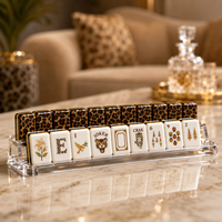 Jeu de Mahjong Américain à Imprimé Léopard, 160 Pièces, Tuiles de Mahjong en Acrylique Gravées 4 Couches, Dos Léopard Doré, Luxe