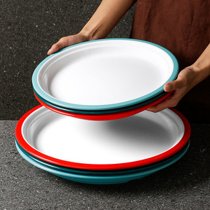 จานเมลามีนทรงกลมสีขาวขอบแดงและสีเขียวอมฟ้าสำหรับร้านอาหาร - Product Image 2