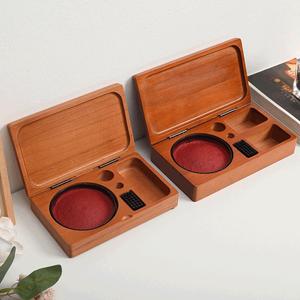 Wooden Stamp <b>Box</b> With Inkpad Rectangle Office Organizer For Private Stamp <b>Storage</b> Desktop <b>Drawer</b> Organizer - Product Image 1