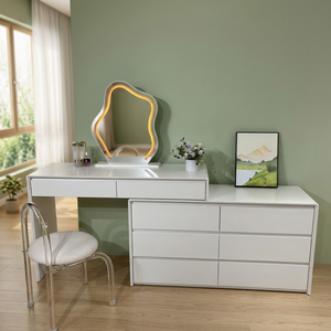 Modern Multi-Purpose Makeup Vanity <b>Table</b> with Standing <b>Mirror</b> Storage Desk for Bedroom Furniture - Product Image 3
