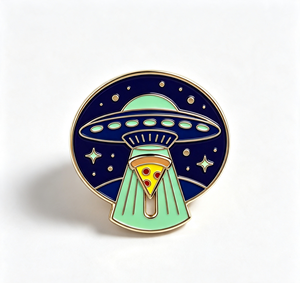 Enamel UFO Pizza Lapel <b>Pin</b> Zinc Alloy UV Printing Brooch Round Metal <b>Badge</b> Space Theme Gift - Product Image 4