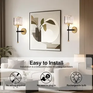 Appliques murales à piles non câblées Fixation en verre LED sans fil Télécommande Aucun fil requis Abat-jour en cristal Applique <span class=keywords><strong>murale</strong></span> - Product Image 3