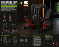 Machine à adducteurs et abducteurs de cuisses SK Commercial Selectorized, double, avec poids de 70 kg, en acier Q235 de 3,0 mm
