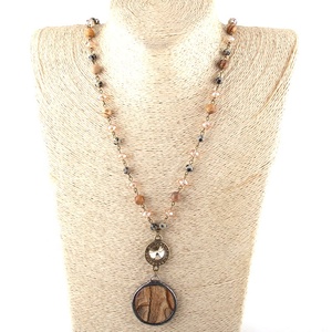 Donne di Etnia Collana di Pietra Naturale Pic Diaspro Dalmata e Vetro Rosario Catena Dichiarazione di Pietra Rotonda Della Discoteca Del Pendente Della Collana - Product Image 2