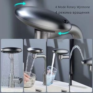 Meilleures ventes : Robinet de lavabo de salle de bain moderne en laiton avec <span class=keywords><strong>mitigeur</strong></span>, 4 modes de jet, tête de pulvérisation rotative, et noyau de valve en céramique à trou unique - Product Image 3
