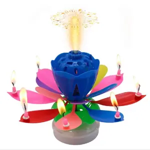 Happy Cake Party Colored Magic Sparkler Rainbow rotating musical lotus Flower music Birthday Candle