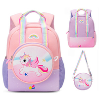 Sac à dos en néoprène 2-en-1 tendance avec design étanche et motif dessin animé mignon, ceinture à coussin d'air zippée, pour filles de maternelle et activités de plein air