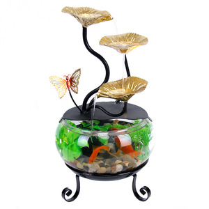 Ornement aquatique de bureau, aquarium rond en verre avec lotus doré et papillon, décoration Feng Shui pour salon et bureau - Product Image 5