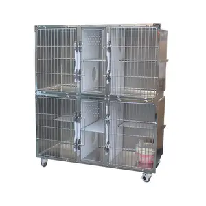 MT MEDICAL 4 spaces不锈钢兽用猫组合笼，带两层滑动静音门锁宠物笼