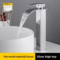 Robinet de lavabo cascade carré à bec plat, en acier inoxydable électroplaqué de luxe, avec cartouche céramique, à poser sur le comptoir, pour salle de bain