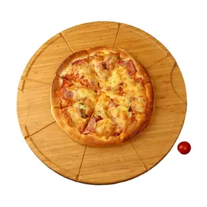 Bamboo Round Pizza Divide Serving Tray Cheese Cake Plate Pizza Cutting Board With Grooves