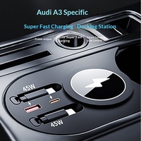 Base de Expansión para Consola Central Compatible con Audi A3/A5, Cargador Inalámbrico para Auto, Cable Retráctil, Carga Rápida Tipo-C
