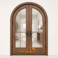 Pintu Interior Lengkung Prancis Kustom dengan Kaca Ganda dan Kayu untuk Rumah Villa Mewah