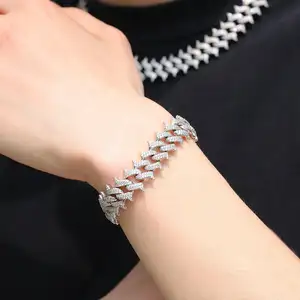 High Quality & Best Price Sterling 8mm 10mm Silver Gold Plated Iced Out Moissanite Cuban Chain Bracelet