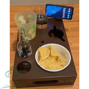 3 in 1 Wooden Couch <strong>Caddy</strong> &amp; Sofa <strong>Arm</strong> Tray &amp; Serving Tray Couch Cup Holder Couch Bar and Snack Tray for Movie Night, Wine,Beer - Product Image 2