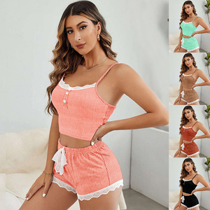 Hot Selling Stylish <b>Suspender</b> Short Suit Female Pajamas Soft Skin Friendly Loungewear Daily Household Wear Casual Nightwear - Product Image 2