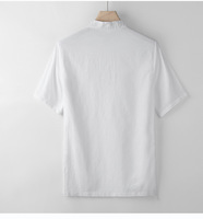 T-shirt Homme Perlé en Coton et Lin à Manches Courtes, Léger, Couleur Unie, Style Chinois Rétro Décontracté, Col Montant, Idéal Été