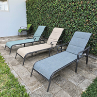 Chaise longue de jardin portable d'extérieur, chaise longue de plage, chaise longue de piscine, chaise longue rembourrée en maille textilène pliable, chaise longue de jardin, chaise longue de véranda, chaise longue de cour, chaise longue d'hôtel