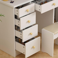 Table de maquillage minimaliste moderne haut de gamme avec armoire intégrée, miroir éclairé, tabouret de maquillage, panneau en MDF, matériau écologique