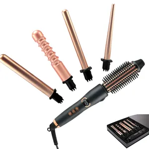 New 5 In 1 Ceramic Hair Curler LCD 110-220V Salon Hair Waver Curling Iron Wand Set