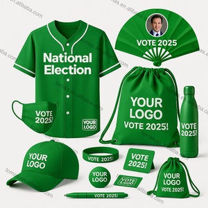 Paquete de promoción electoral versátil con gorras de béisbol personalizadas, pancartas, folletos de abanicos de mano y bolígrafos con logotipo para campañas callejeras - Product Image 1