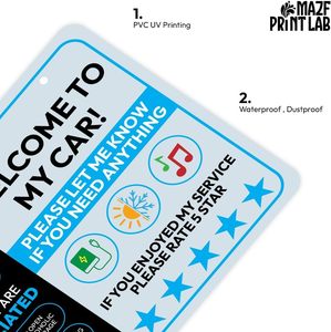 Panneau de bienvenue pour chauffeur de VTC - 9x6 pouces - « Bienvenue dans ma voiture, merci pour votre compagnie » - Panneau en PVC imperméable pour voiture - Product Image 5
