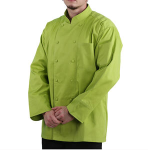 Chaqueta de chef hecha a medida verde de mezcla de algodón y poliéster de manga larga que absorbe la humedad - Product Image 3