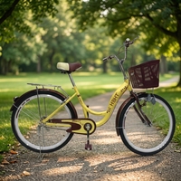 Sepeda Kota Wanita Vintage 26 Inch Grosir dengan Keranjang Rotan, Sepeda Cruiser Retro Step-Through untuk Wanita, Sepeda MTB