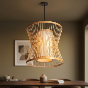 Lámpara Colgante Moderna de Bambú con Doble Cono, Acabado Natural, Lámpara LED para Restaurante, Comedor, Decoración del Hogar - Product Image 2