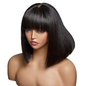 Parrucche Bob <span class=keywords><strong>Castano</strong></span> Chiaro con Frangia Diritta in Fibra Sintetica Resistente al Calore per Donne, Stile Europeo-Americano - Product Image 5