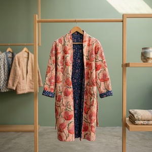 Indian Handmade Quilted Canvas Breathable Winter <b>Jacket</b> Jaipuri Vintage Full Sleeve Reversible - Product Image 3