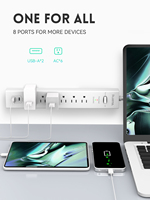Protector Tegangan 735J, Perlindungan Beban Berlebih, Indikator LED, Stopkontak 6 Lubang NEMA5-15P dengan Soket Ekstensi USB untuk Kantor