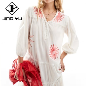Vestido Midi de Playa con Estampado de Verano, Diseño de Fábrica, Manga Abullonada, Cuello en V, Personalizado, Suave, 100% Algodón - Product Image 3