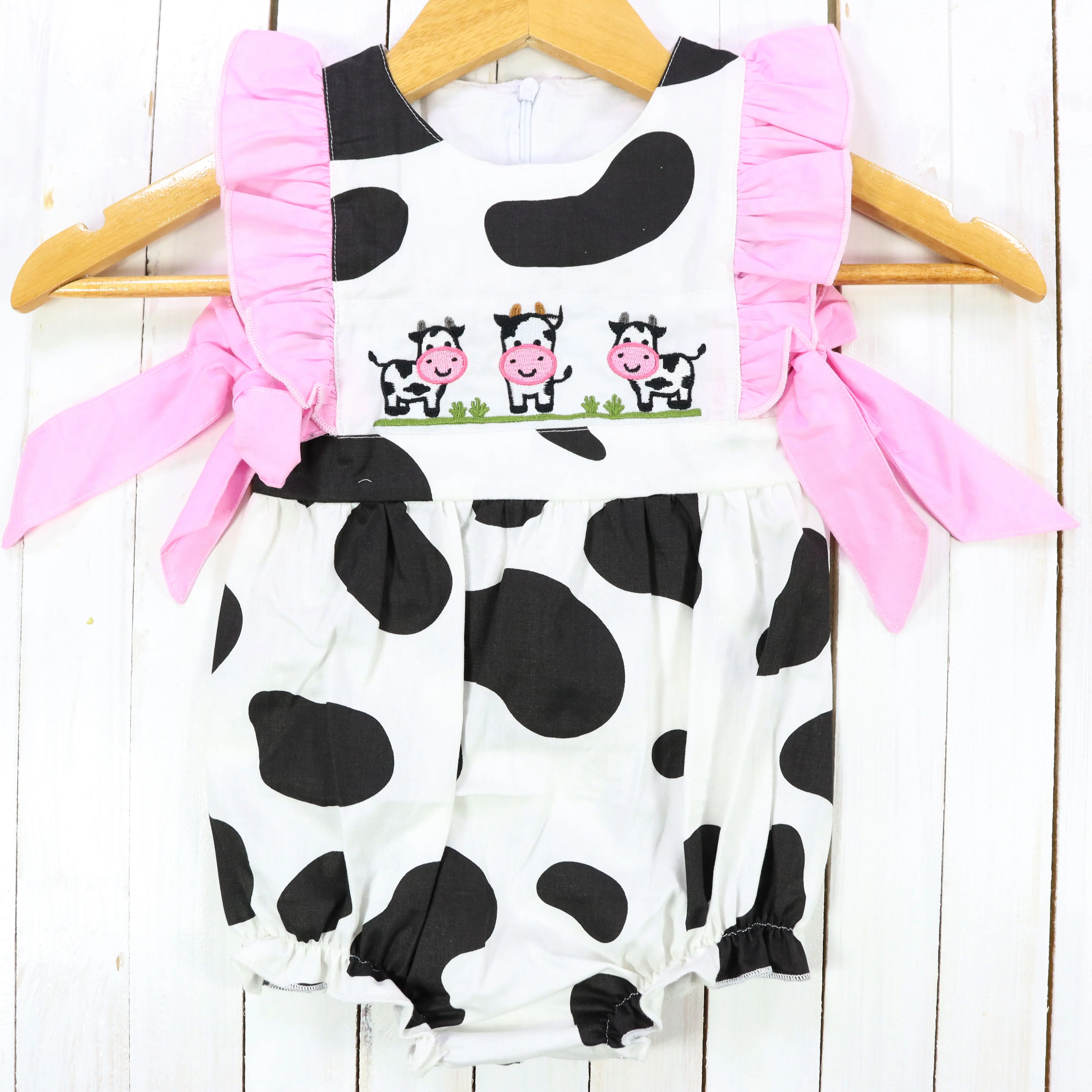 Comfortable Dairy Cow Printing Romper Infant Both Sides With Straps Smocked Clothing Beautiful Girl Wear Children Jumpsuits