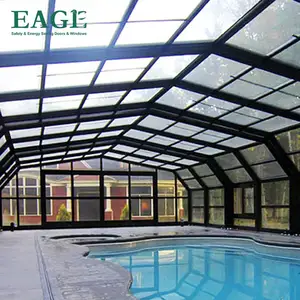 自动日光室游泳池外壳铝制自动升降池盖可伸缩
