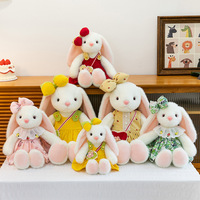 Z Factory Wholesale Cute Fluffy Plush Rabbit Doll With Hair Bow Dress Stuffed Animal Toy Lovely Girls Gift Plushies Manufacturer