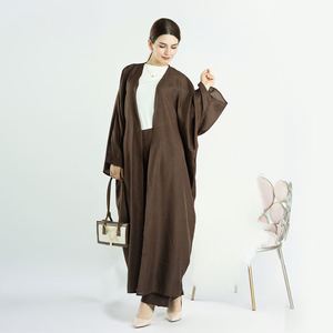 Linen Open Abaya Turkey 2pcs Set Modest Fashion Muslim Set Top <strong>and</strong> Pants Islamic <strong>Clothing</strong> - Product Image 6