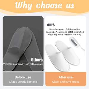 Pantoufles jetables de Terry de pantoufle non jetable de preuve de l'eau pour la chambre d'hôtel - Product Image 3