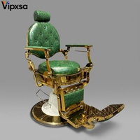 Fauteuil de barbier rétro haut de gamme, doré et vert, inclinable, pour hommes, pour le rasage, la coupe de cheveux, les soins du visage