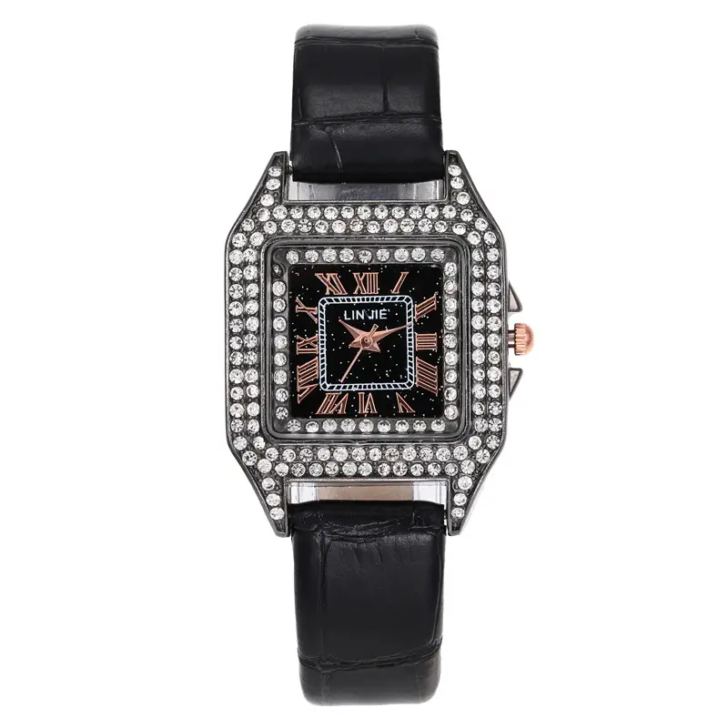 Роскошные модные женские часы, блестящий циферблат, качественные женские кварцевые наручные часы, ретро прямоугольные женские часы с кожаным ремешком, подарки