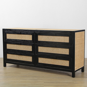 KVJ-8111 rattan solid wood cane modern luxury dresser sideboard cabinet with drawers