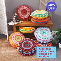 Pouf et taie d'oreiller ronds brodés à la main Maroc-Inde, oreiller tricoté, coussin de sol bohème pour fenêtre en baie, pour maison d'hôtes et hôtel