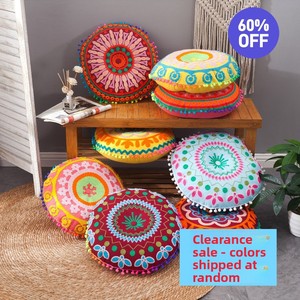 Morocco India Hand Embroidered Round <strong>Pouf</strong> &amp; Pillowcase, Knitted Pillow, Bohemian Bay Window Floor Mat Cushion for Homestay Hotel - Product Image 2
