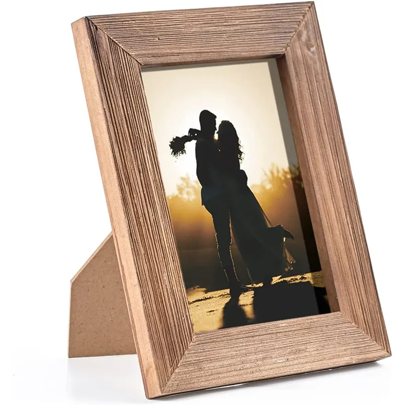 Cadre Photo rétro en bois brun taille 4x6 avec verre véritable cadre Photo en bois massif debout pour table de maison ou mur suspendu