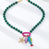 Collar de Verano con Colgante de Resina Hecho a Mano, con Cuentas en Forma de Pez, Estrella de Mar y Corazón, Estilo Moderno